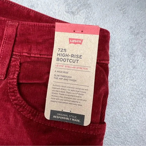 Levi’s 725 High Rise Bootcut Corduroy Jeans Pants Womens 29 Wine Burgundy NWT - Picture 5 of 12
